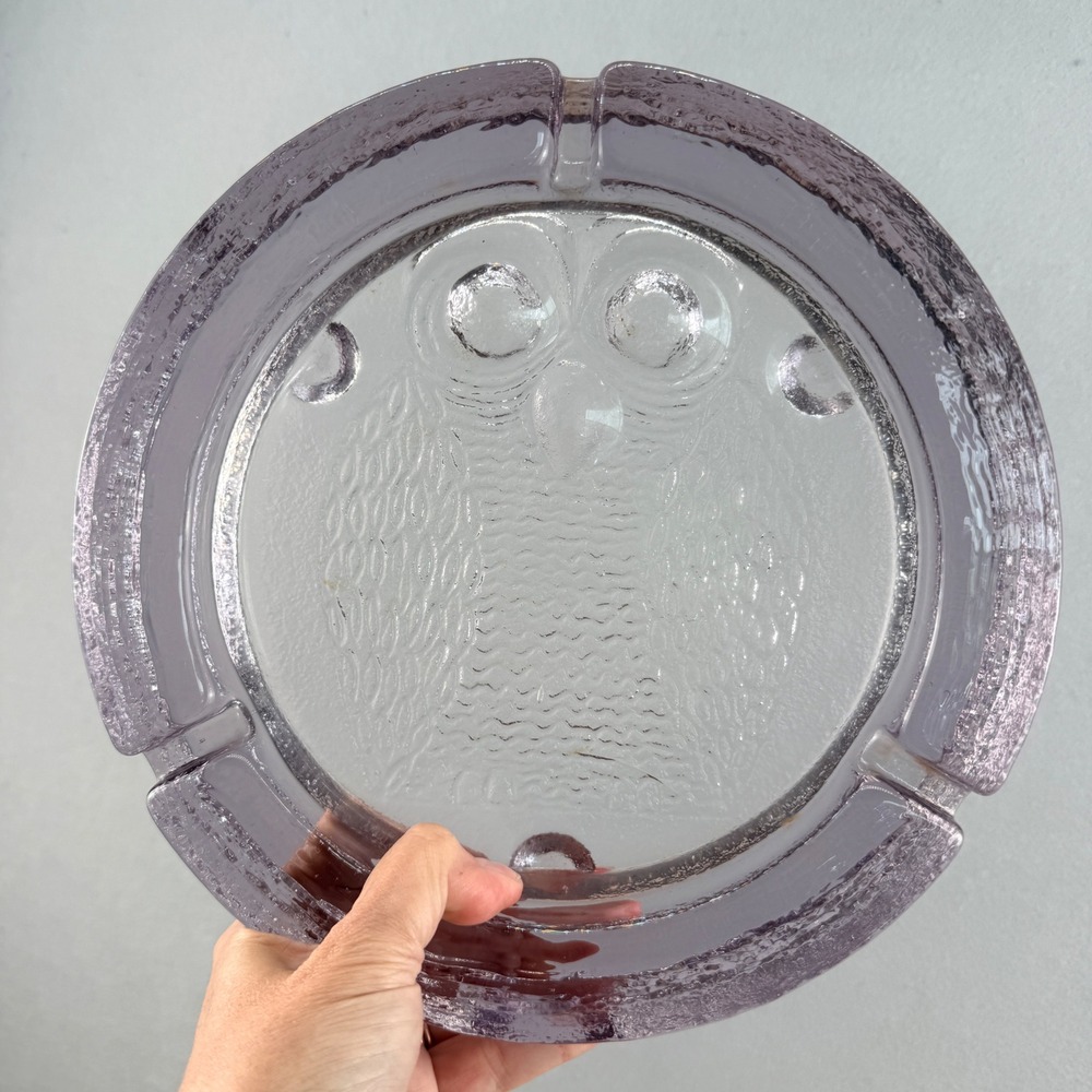Blenko 702 Big Hoot Owl Ashtray Large 9" Lavender Purple Glass MCM